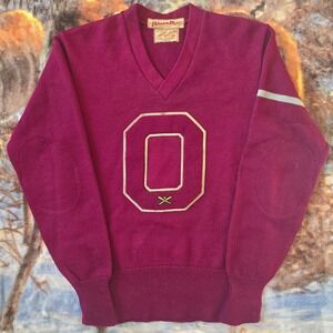Vintage Mid-Century College "O" Baseball Virgin Wool Heavy Knit Sweater sz S/M